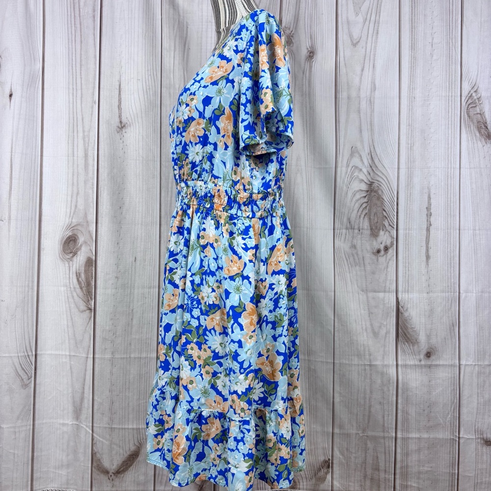 Croft & Barrow Midi Dress Cottagecore Feminine Lightweight Blue Floral Size 0X - Picture 2 of 14